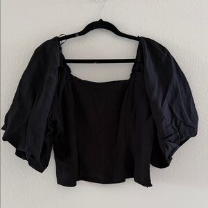 Nordstrom Black Puff Sleeve Square Neck Blouse